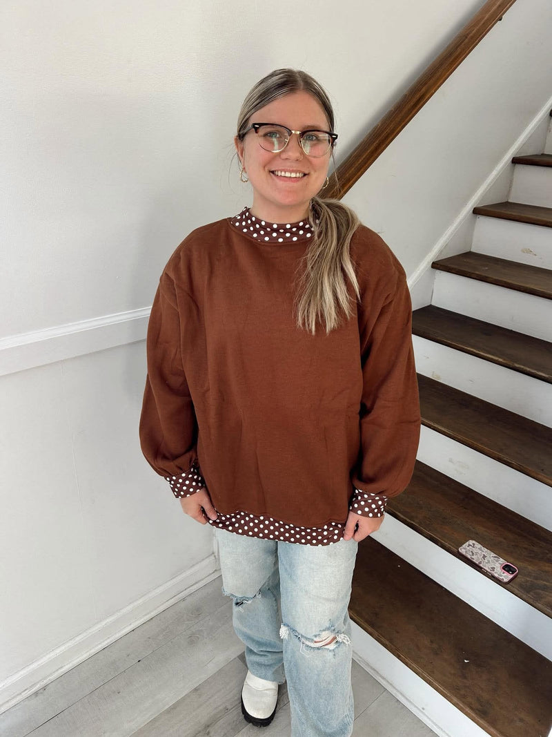 Fall 2026 Casual Polka Dot Mock Neck Oversized Sweatshirt