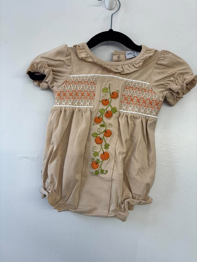 Honeydew-Khaki Pumpkin Smocked Ruffle Bubble