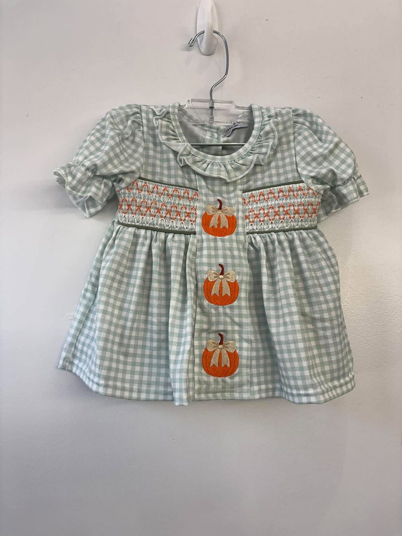 Honeydew- Sage pumpkin smocked gingham ruffle shorts set