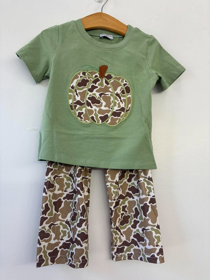 HOneydew- Camo Pumpkin Applique Pants Set