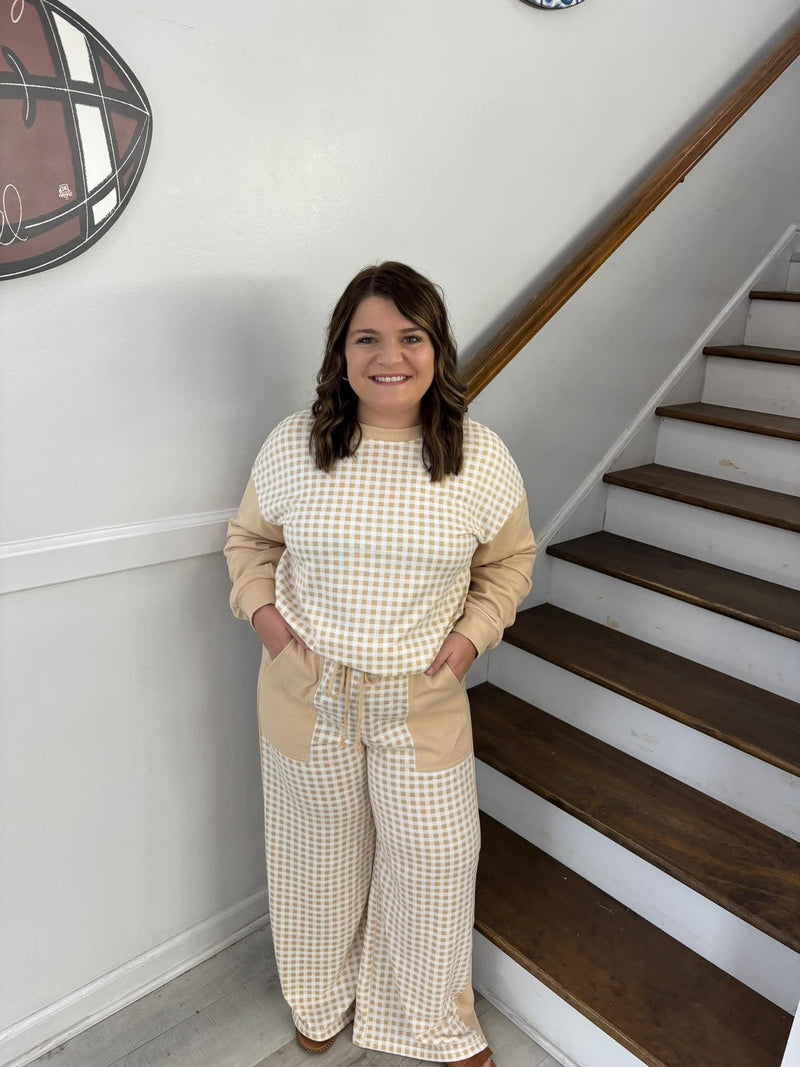 Thomas & Co- Khaki Patchwork Wide Leg Set