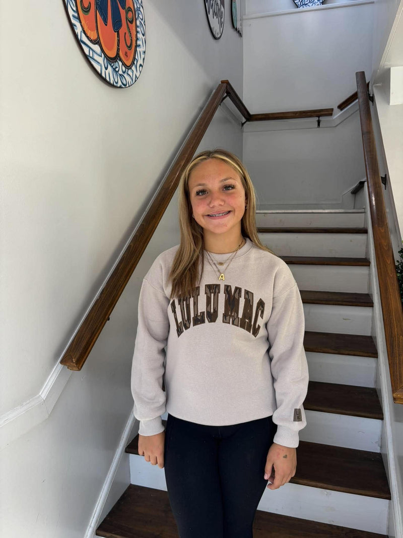 LULU MAC - Youth Bottomland Camo Greige Sweatshirt