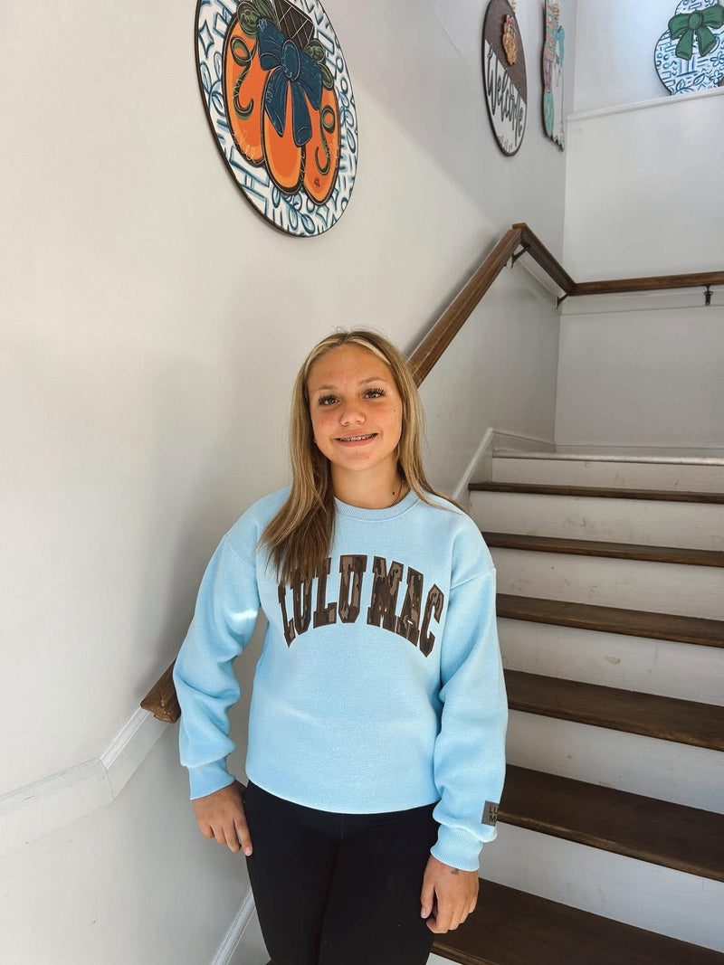 LULU MAC - Youth Bottomland Camo Light Blue Sweatshirt