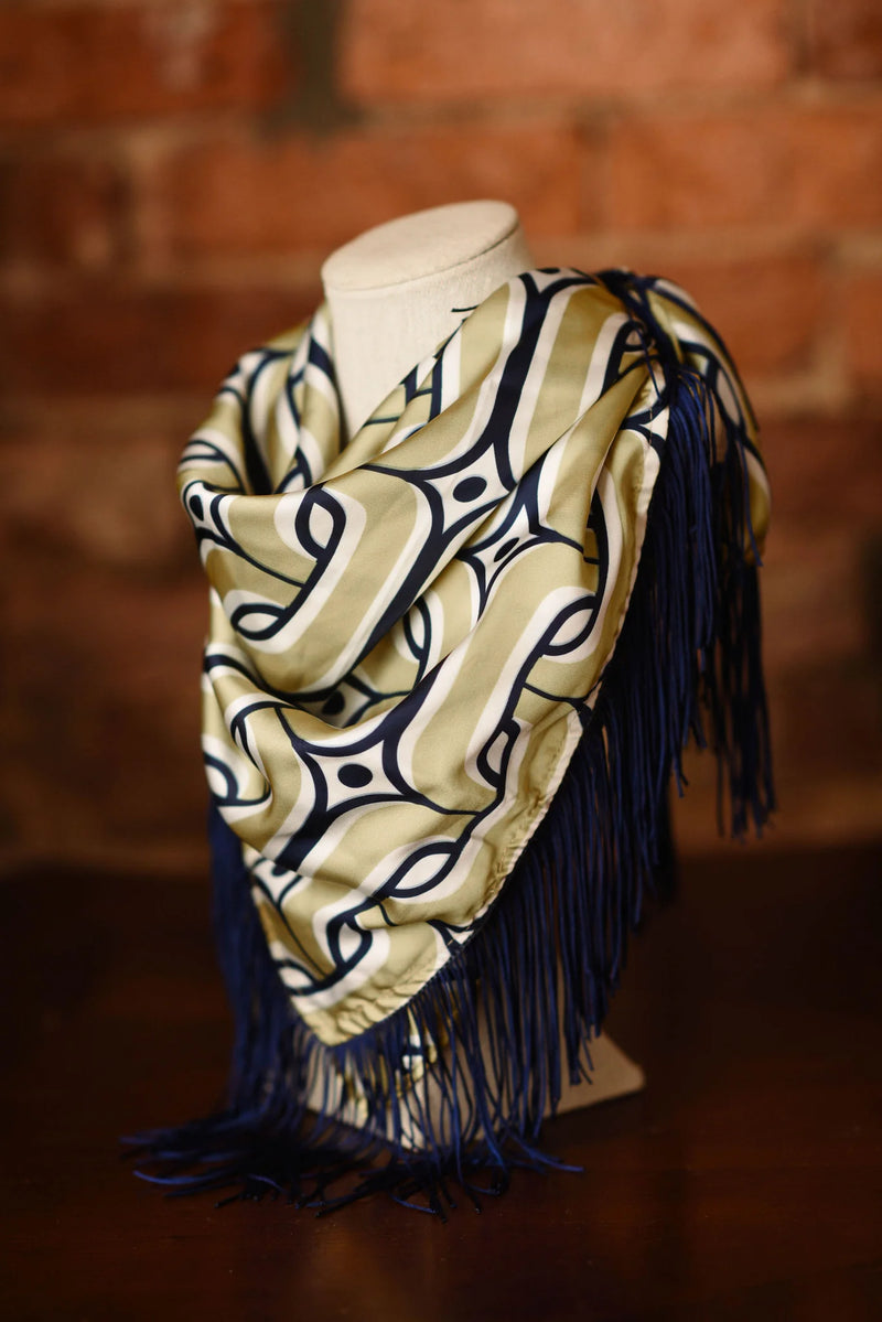Tatum James- Game Day Fringe Scarf Navy and Gold