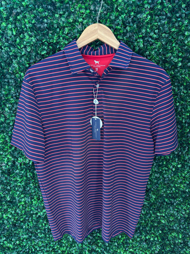 Simply Southern - Micro Stripe Polo - Navy Blue, Red/White