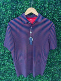 Simply Southern - Micro Stripe Polo - Navy Blue, Red/White