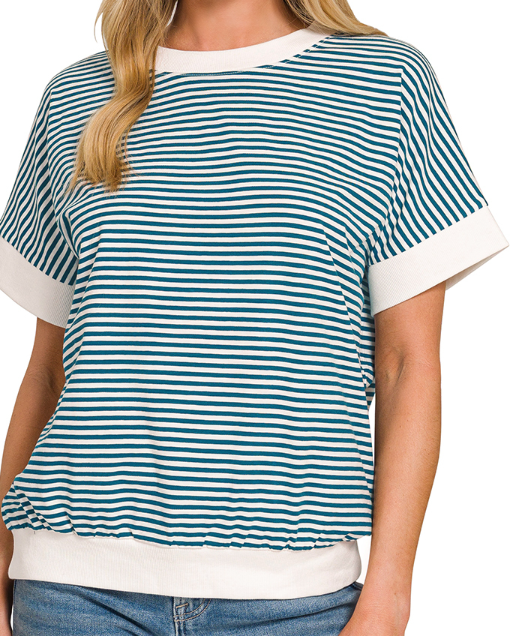 Zenana- Stripe Rib Banded Top