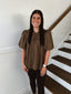 She + Sky- Mocha Pintuck Details With Necktie