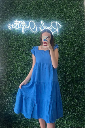 Royal Ruffle Sleeve Midi Dress